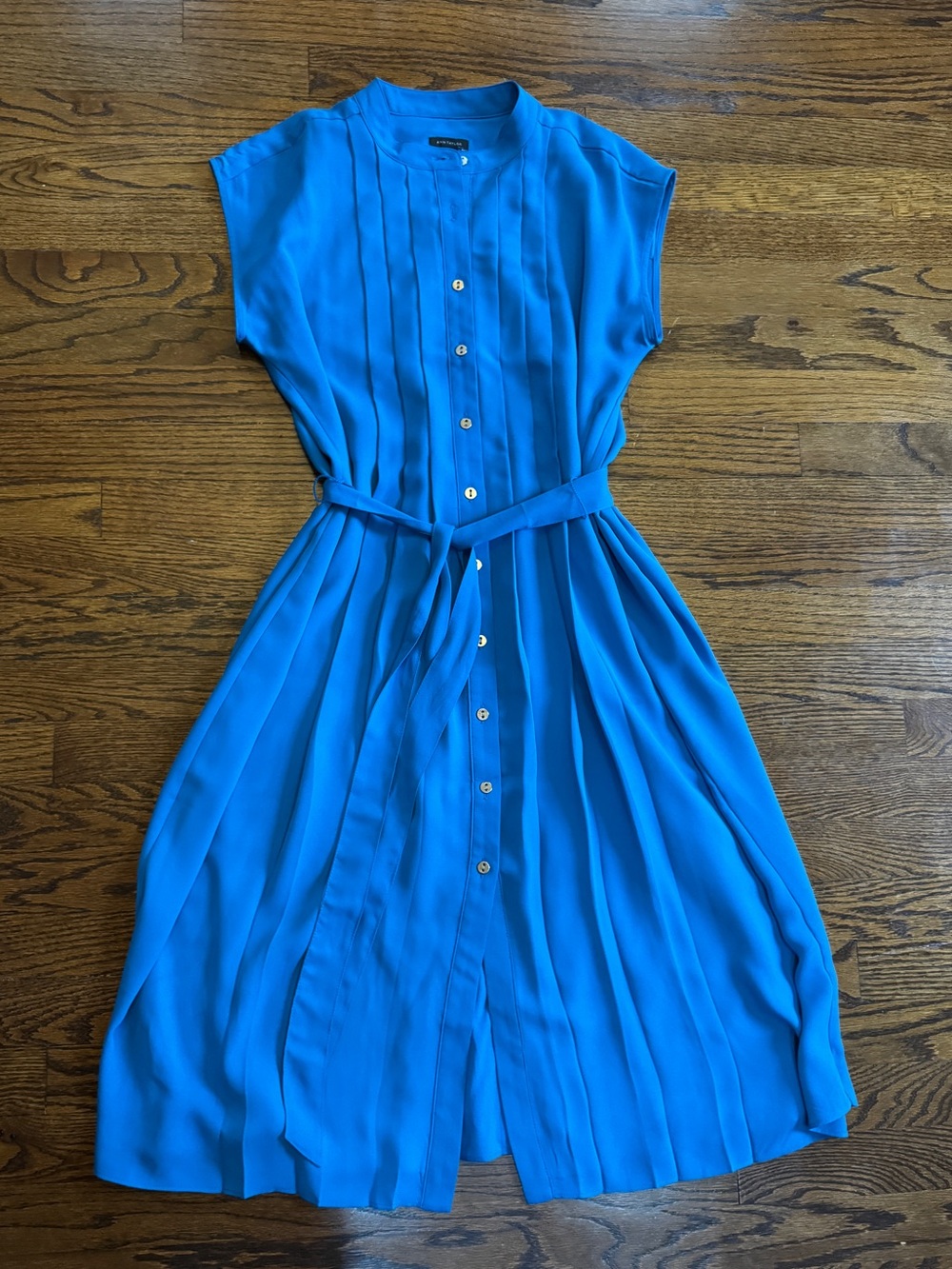 Ann Taylor Bright Blue Pleated Midi Dress